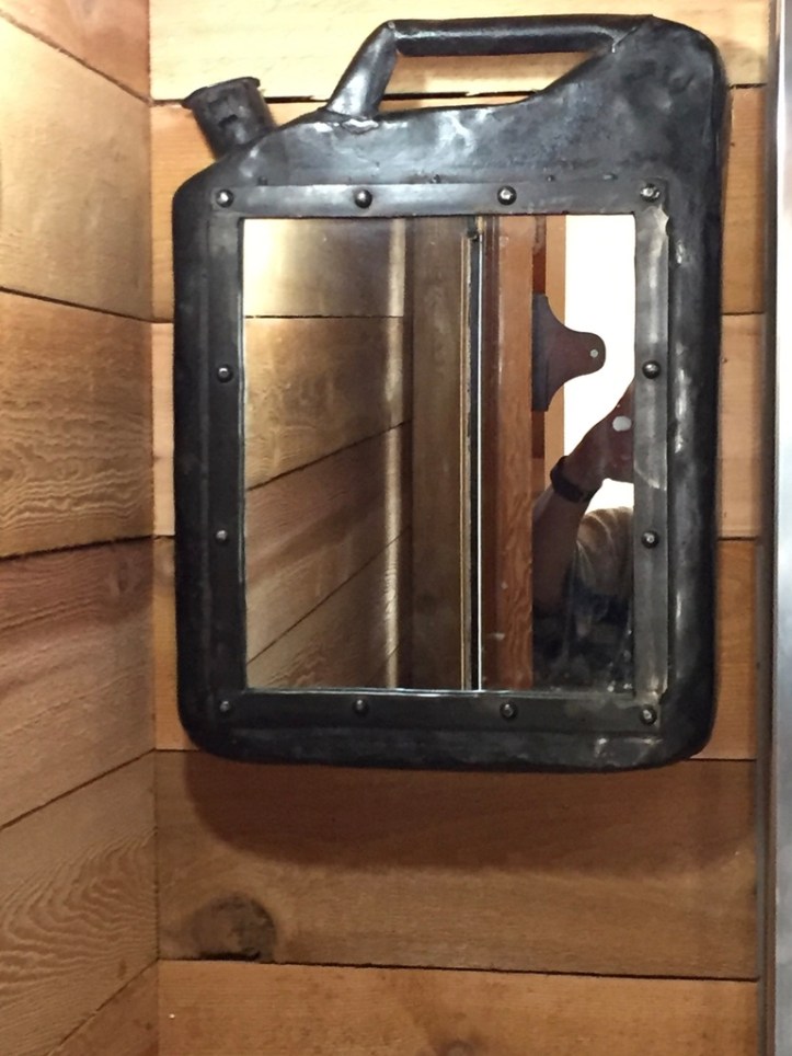 We found this mirror made from an old jerry-can at The Antique Market on Franklin Street in East Vancouver